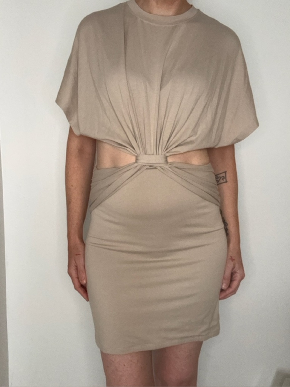 IRO Taupe Beige Twist-Waist Cutout Mini Dress
